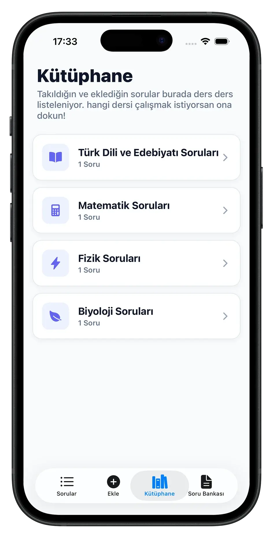 Karga KPSS Yanlış Defteri Uygulaması - Kütüphane Görünümü